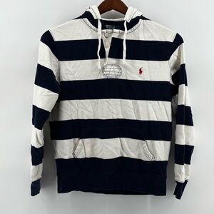 Polo Ralph Lauren Mens Black/white Striped Long Sleeve Fleece Hoodie Size‎ M